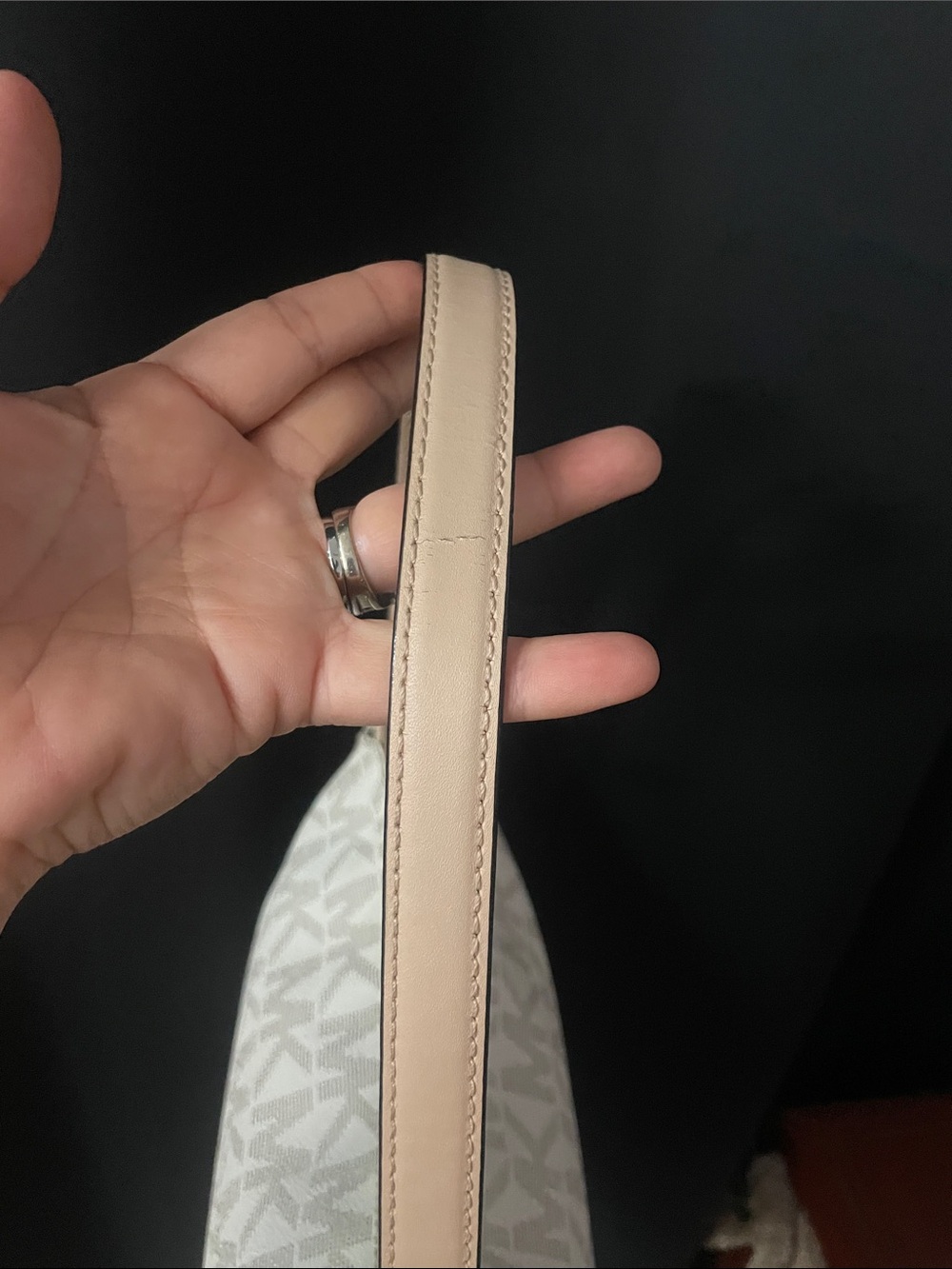 MICHAEL Michael Kors Beige Cream Monogram Shoulder Bag with Gold Charm - Picture 6 of 13